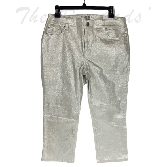 NWT Chico's Platinum Silver Metallic Petite Crop 0.5 Jeans - Picture 1 of 8
